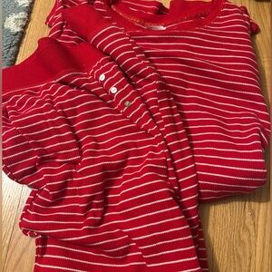 Stars Above Red and White Striped Thermal Knit Pajama Set